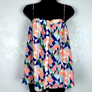 CLARTE 100% Silk strap top shirt geometric…